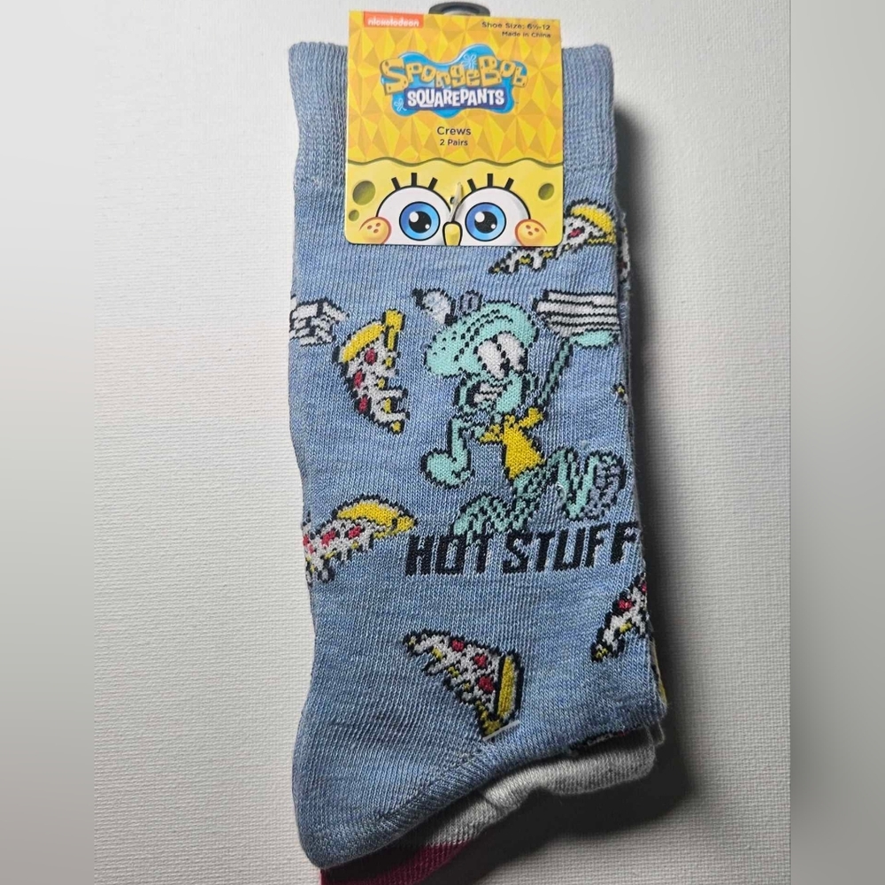 SPONGEBOB SQUAREPANTS 2 pack Crew Socks Size 6.5-12‎ Nickelodeon Cartoon NEW